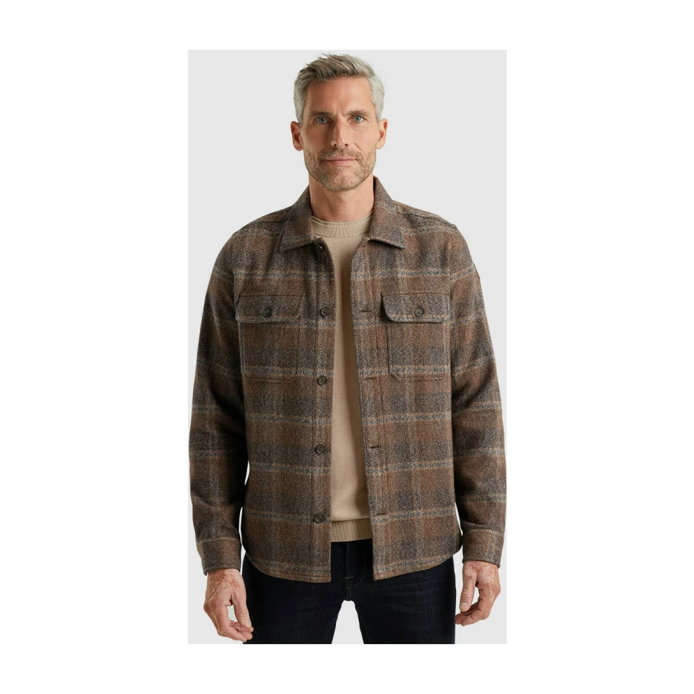 Vanguard Geruite Geborstelde Overshirt Lange Mouw Brown Heren