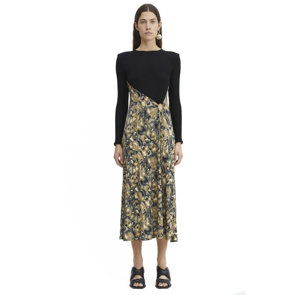 Rodebjer Gemarmerde Midi Jurk met Schouderkussens Multicolor Dames