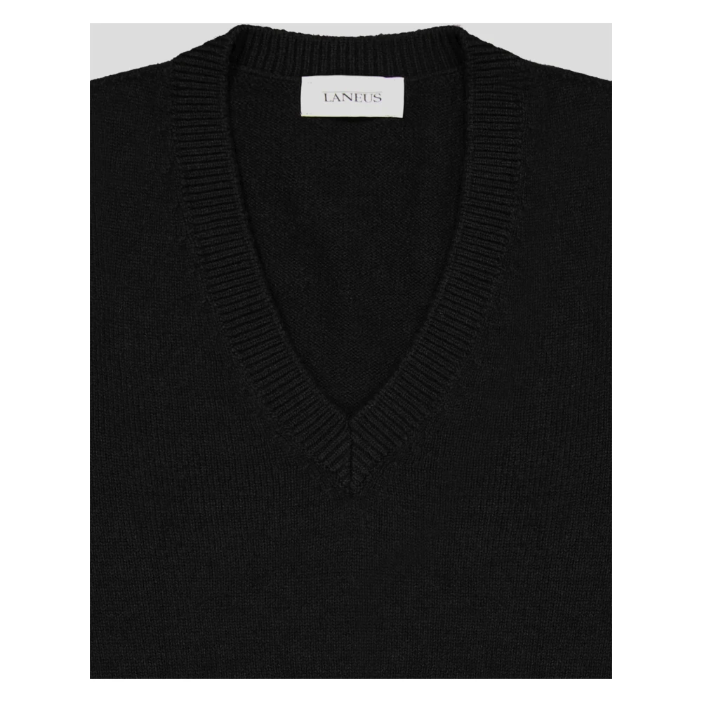 Laneus Wol V-hals Gebreid Black Heren