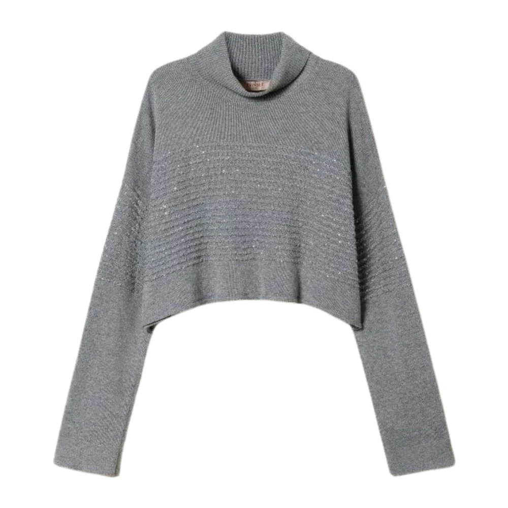 Twinset Grijze Paillet Sweater Dolcevita Lange Mouw Gray Dames