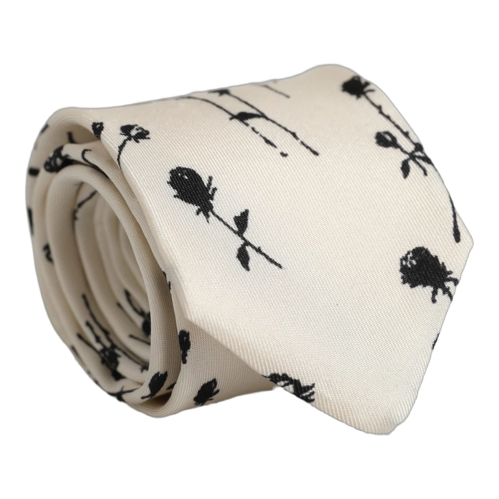 Dolce & Gabbana Off White Floral Print Adjustable Necktie Accessory Tie - Image 2