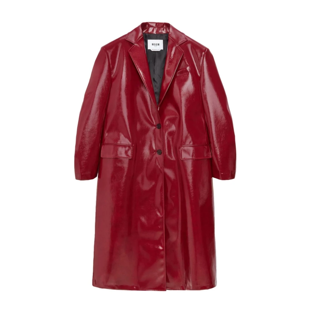 Msgm Rood leren lang jack klassieke stijl Red Dames