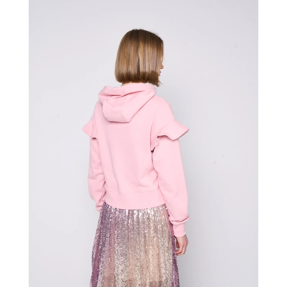 Silvian Heach Ruffle Hoodie Lange Mouw Overline Pink Dames