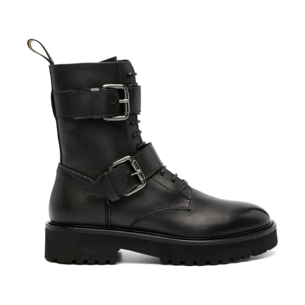 Doucal's Women's Black Buckled Lace-Up Leather Boots - Lace-Up Boots - 8 Uk - Shoes