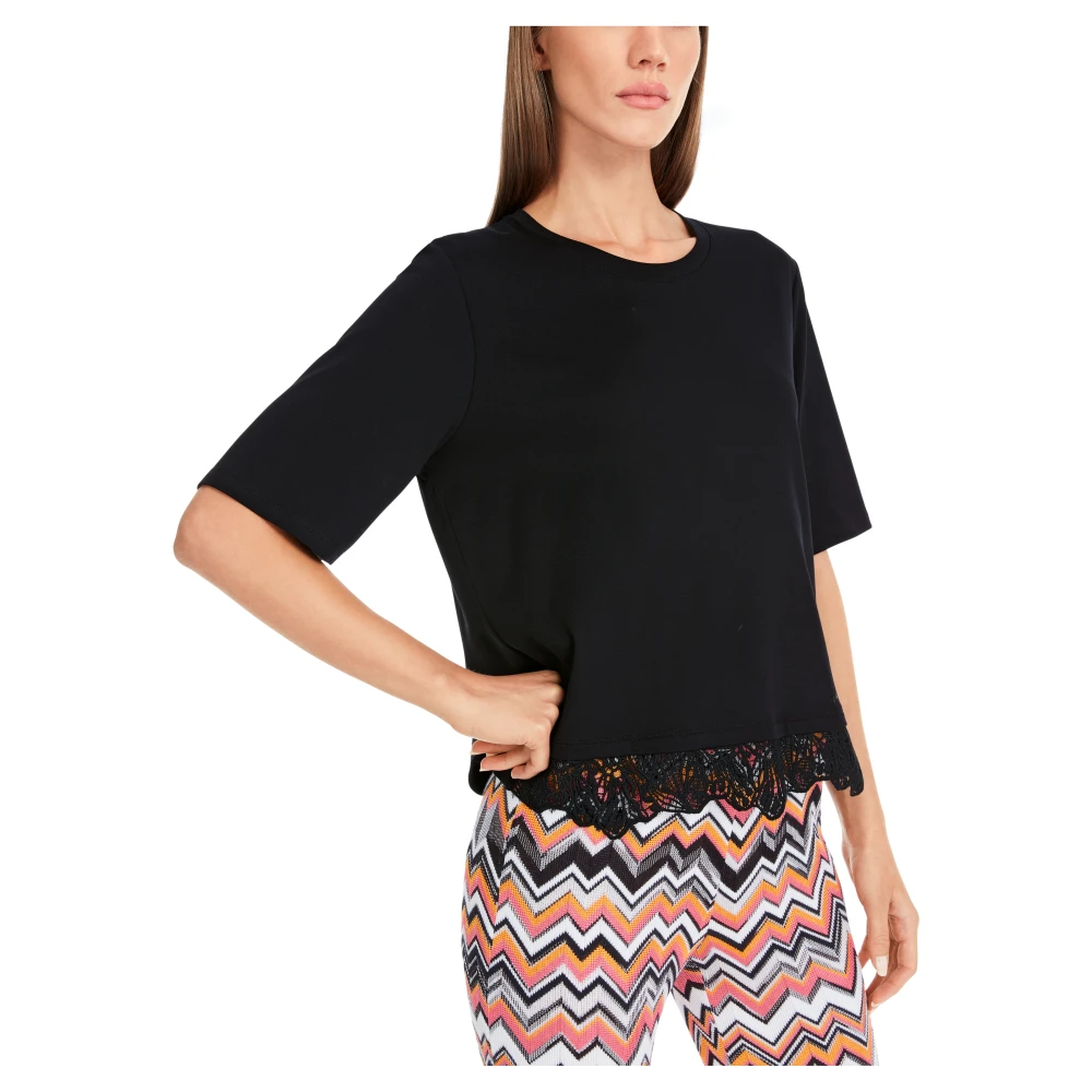 Marc Cain T-shirt met kanten rand Black Dames