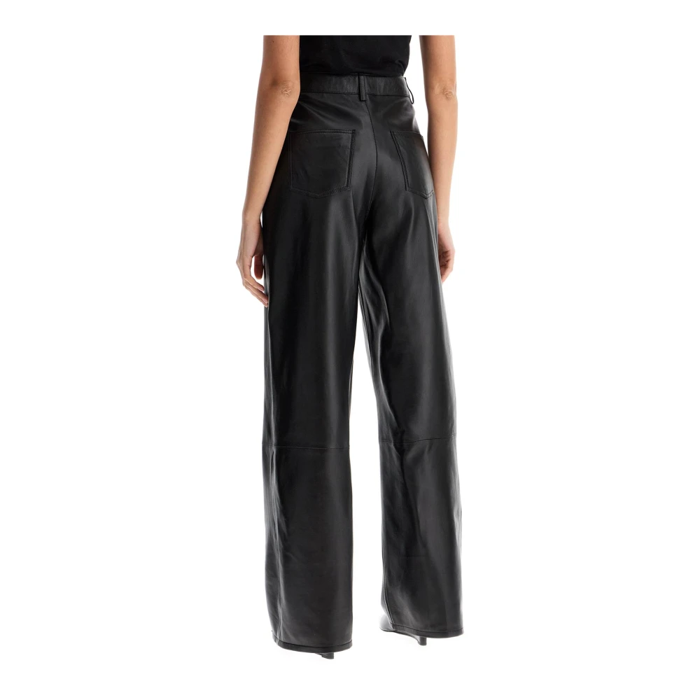 Loulou Studio Elegante Wijde Leren Broek Black Dames