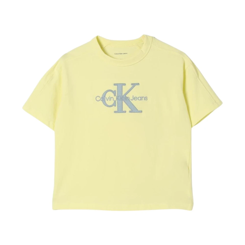 Calvin Klein Unisex Kids Yellow Crew Neck Tee For Kids