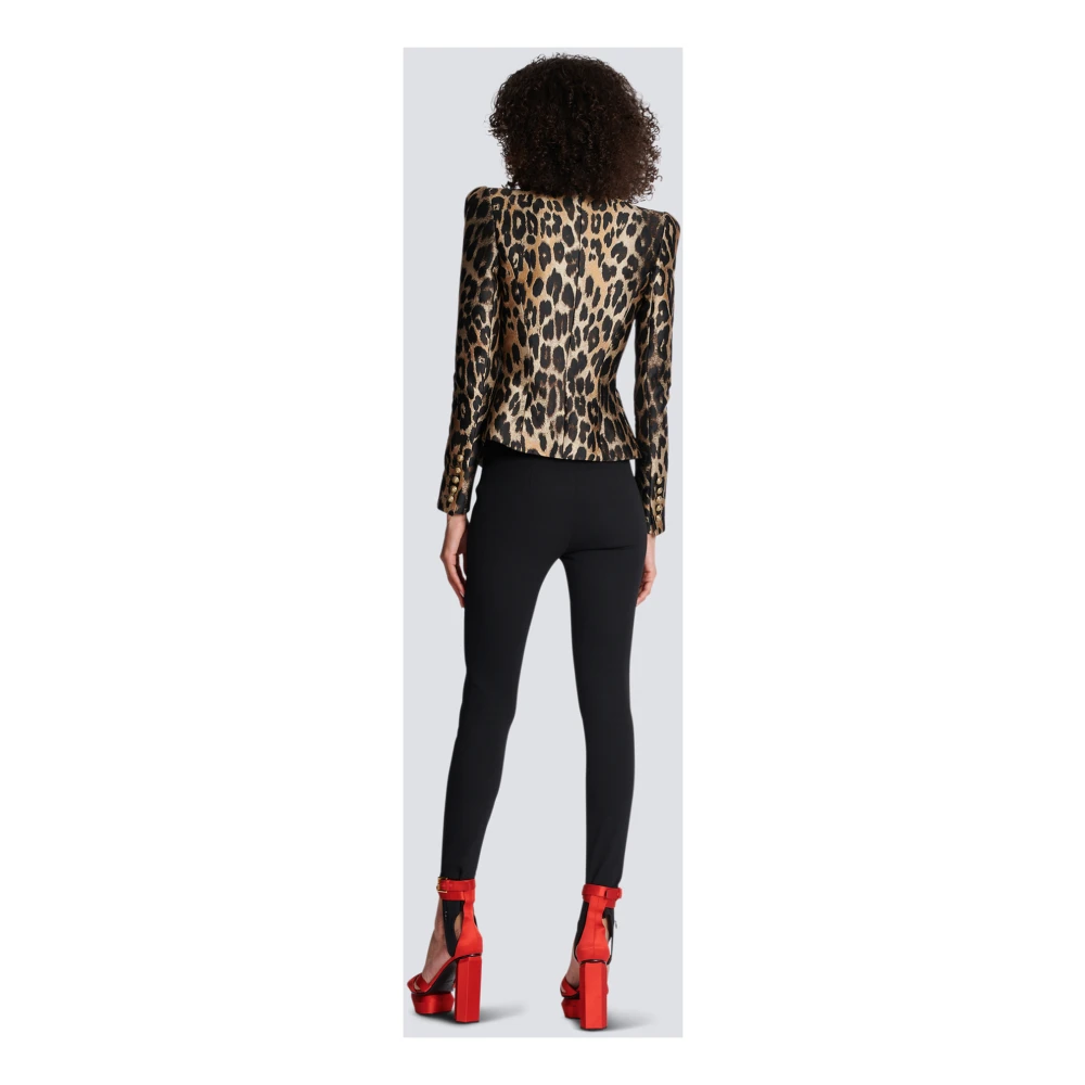 Balmain Slim-fit Jas in Luipaard Jacquard Brown Dames