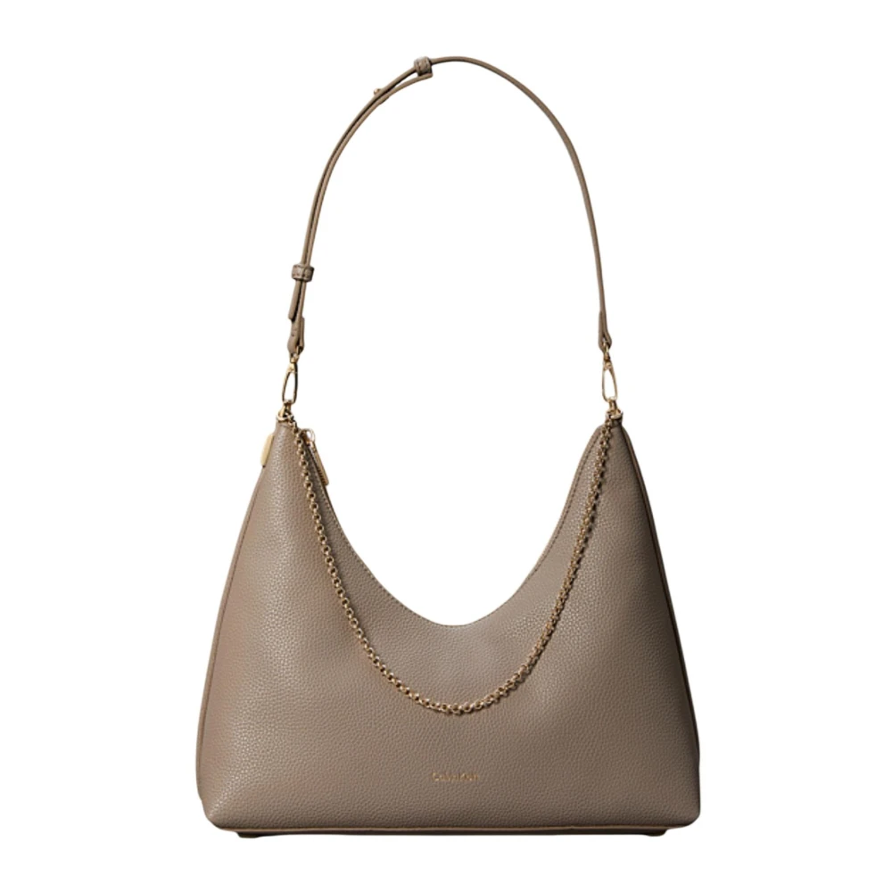 Calvin Klein Women's Beige Shoulder Bags, One Size, Emblem Hw Pebble Shoulder Bag