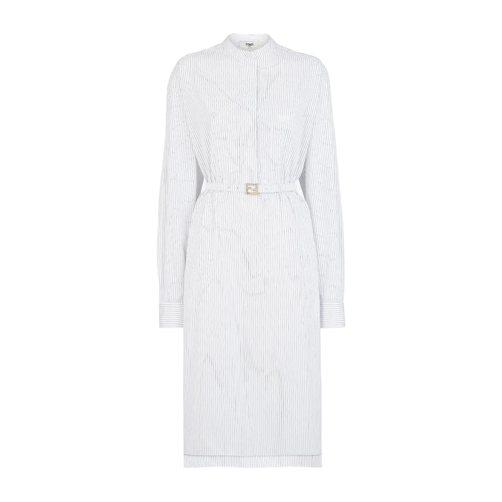 Fendi Witte Midi Overhemdjurk Gestreepte Katoen White Dames