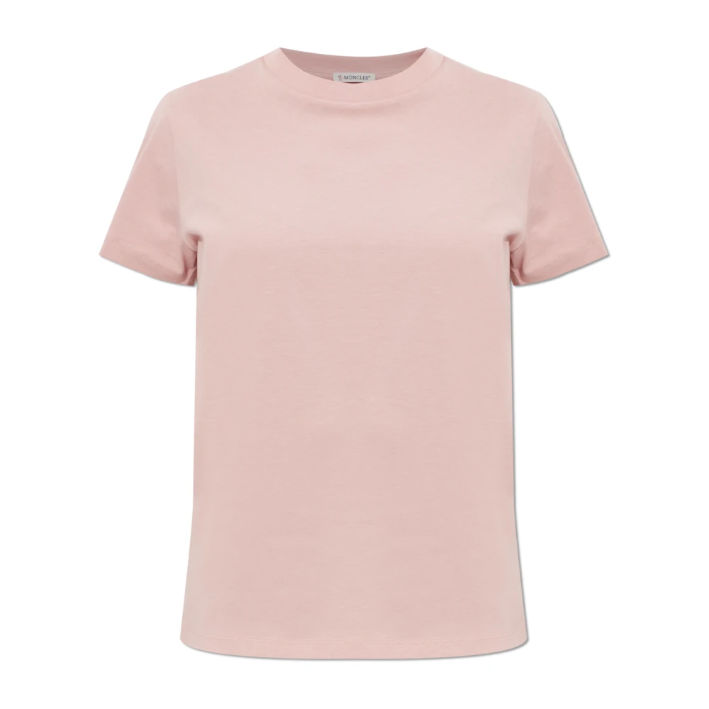 Moncler Pink T-Shirts, Female, L, Embroidered Logo Cotton T-Shirt