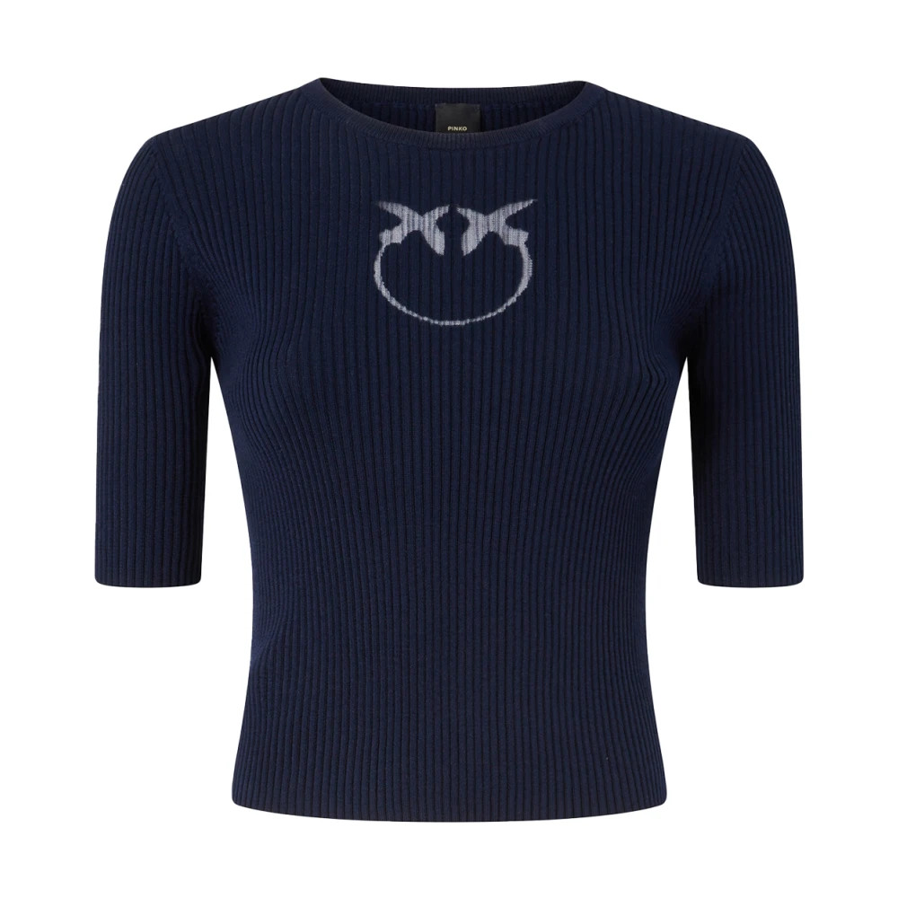 Pinko Women's Blue Transparent Logo Knitwear - T-Shirts - S - Tops