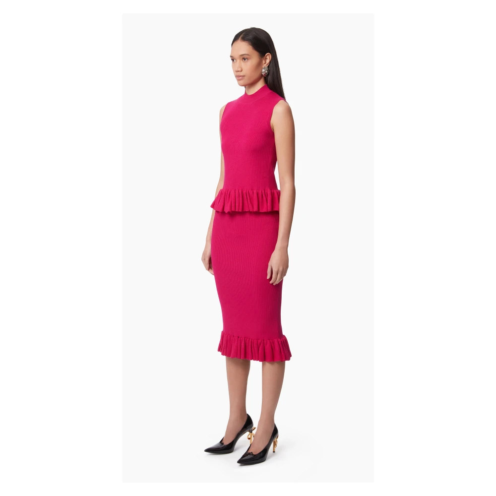 Nina Ricci Roze Gerimpelde Peplum Midi Rok Pink Dames