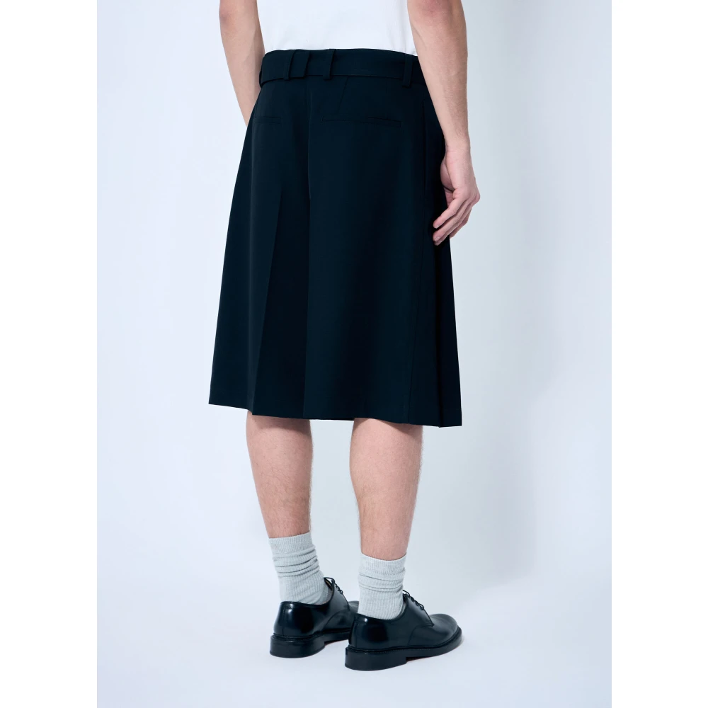Jil Sander Wollen Twill Geplooide Shorts met Riem Black Heren