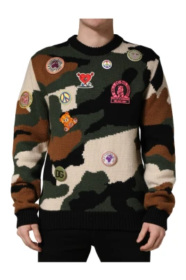 Intarsia-stickad camouflagepullover