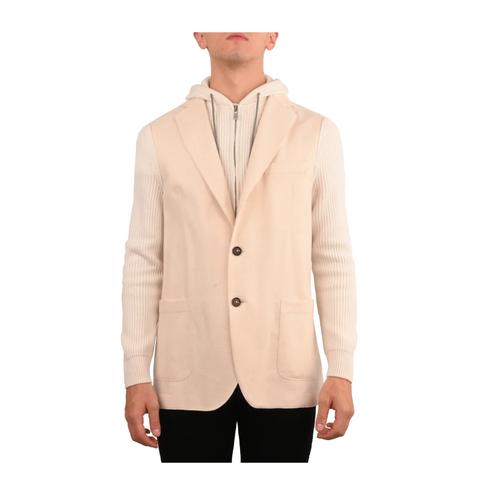 Eleventy Wollen Ribjasje met Capuchon Pink Heren