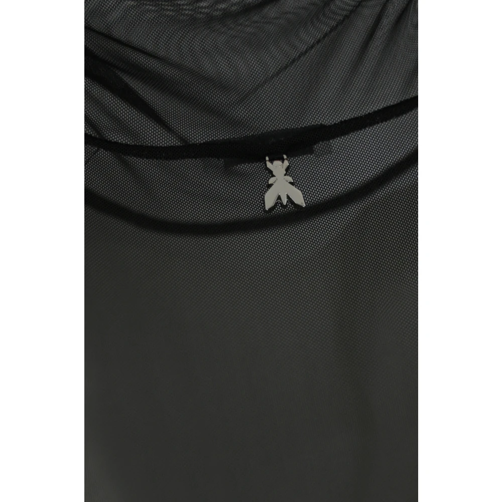 PATRIZIA PEPE Zwarte Doorschijnende Stretch Hoge Hals Longsleeve Top Black Dames