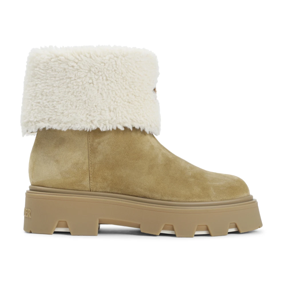 Moncler , Winter Boots, Female, Beige, 5 Uk, Leather Ankle Boots In Neutral Colors
