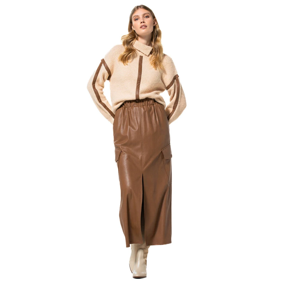 Caroline Biss Eco Lederen Midi Rok Brown Dames