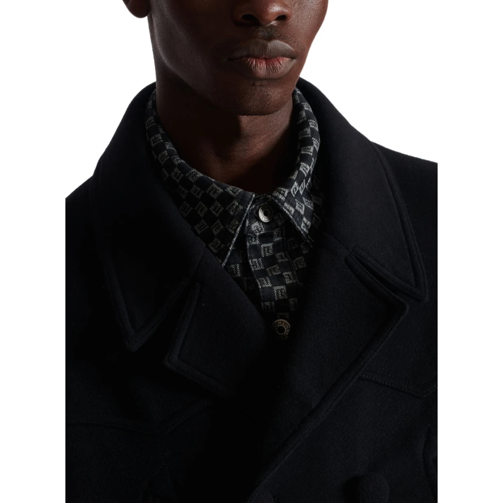 Balmain Wol en Kasjmier Peacoat Black Heren