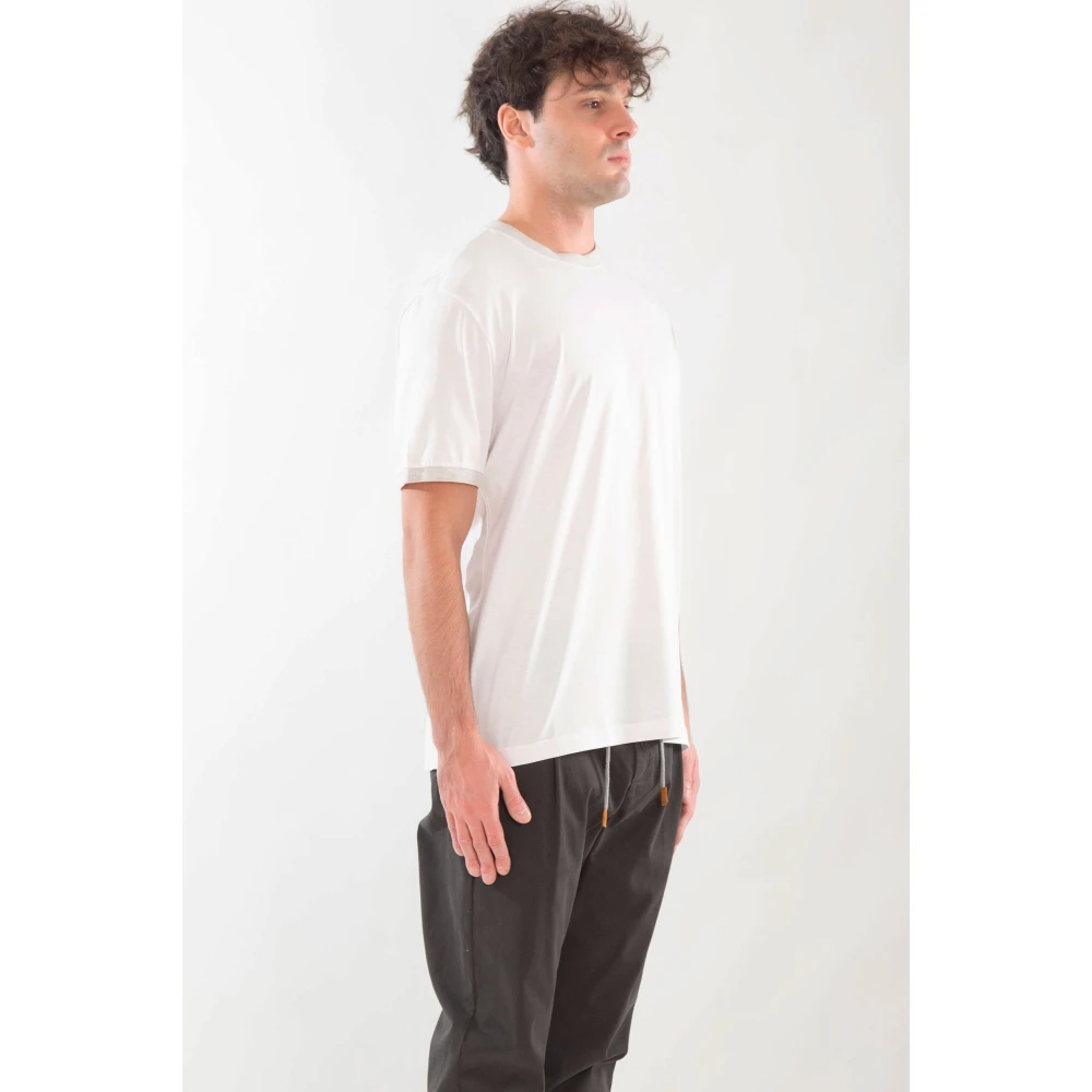Eleventy Contrast Rib Tee in Giza Katoen Beige Heren
