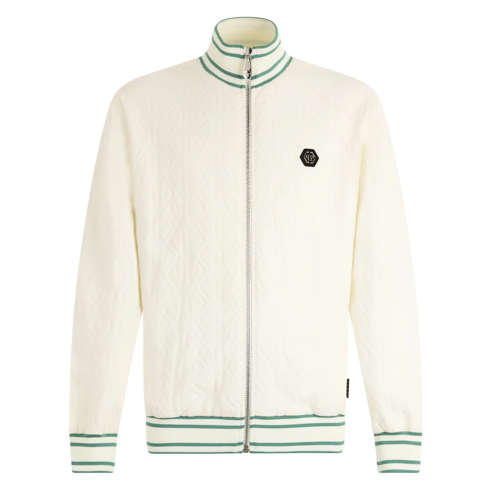 Philipp Plein Men's White Zip-Throughs, S, Tracksuit Jacket Jacquard Monogram