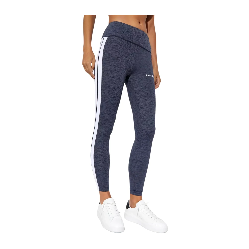 Palm Angels Grijze Logo Leggings Hoge Taille Gray Dames