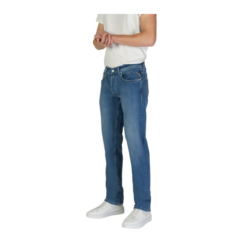 Replay Blauwe Katoenen Regular Loose Jeans Collectie Blue Heren