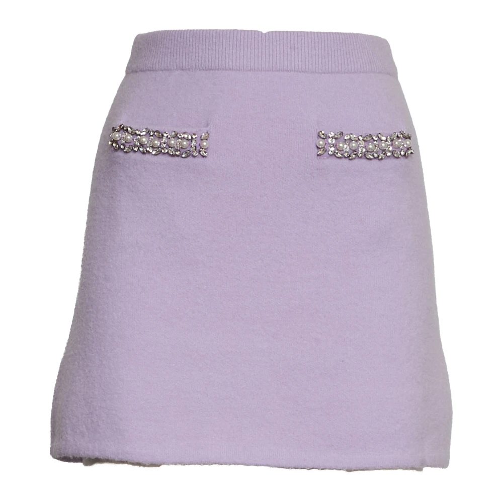 Self Portrait Women's Purple Short Skirts, S, Lilac Crystal Trim Knit Skirt