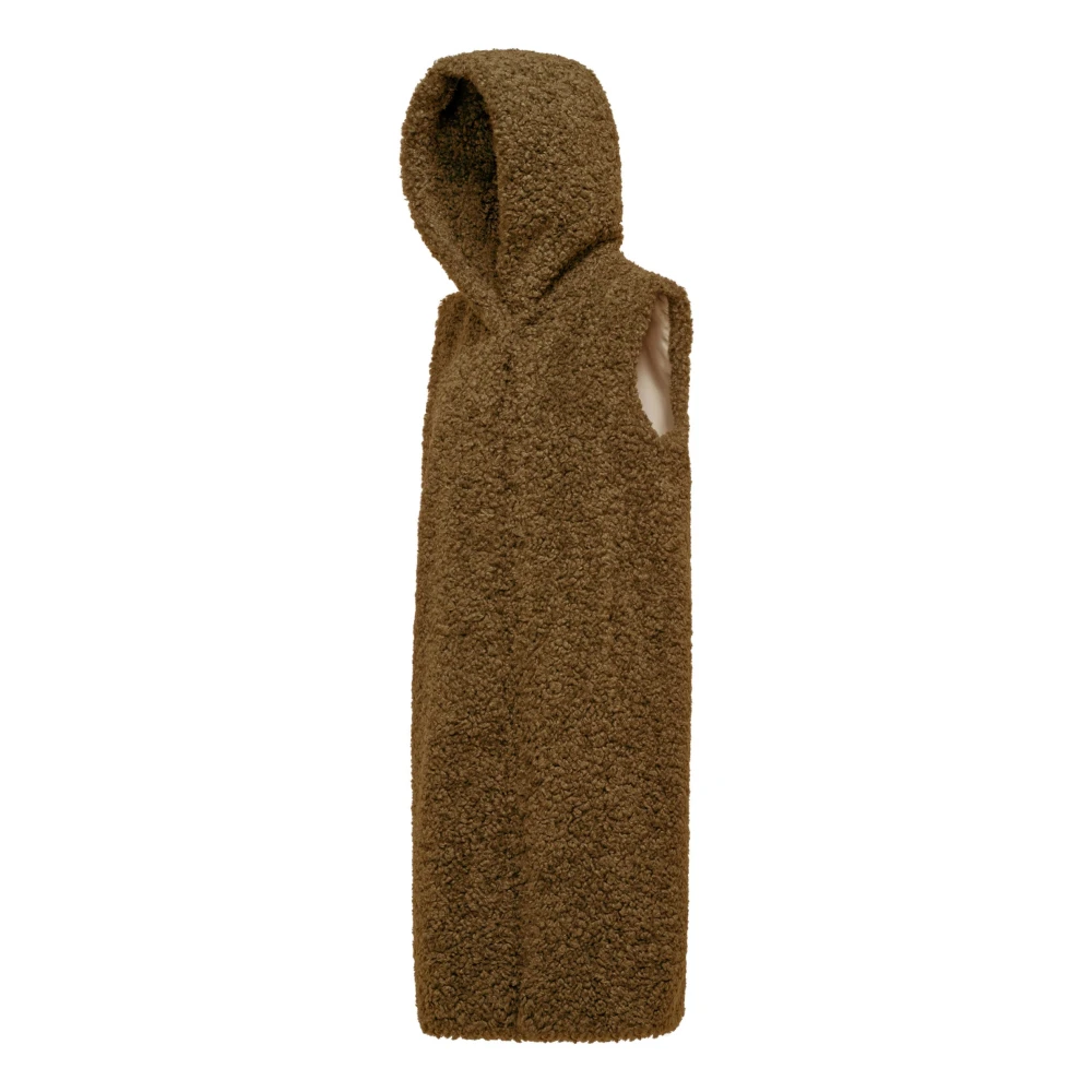 BomBoogie Krul-effect Sherpa Fleece Hooded Vest Brown Dames
