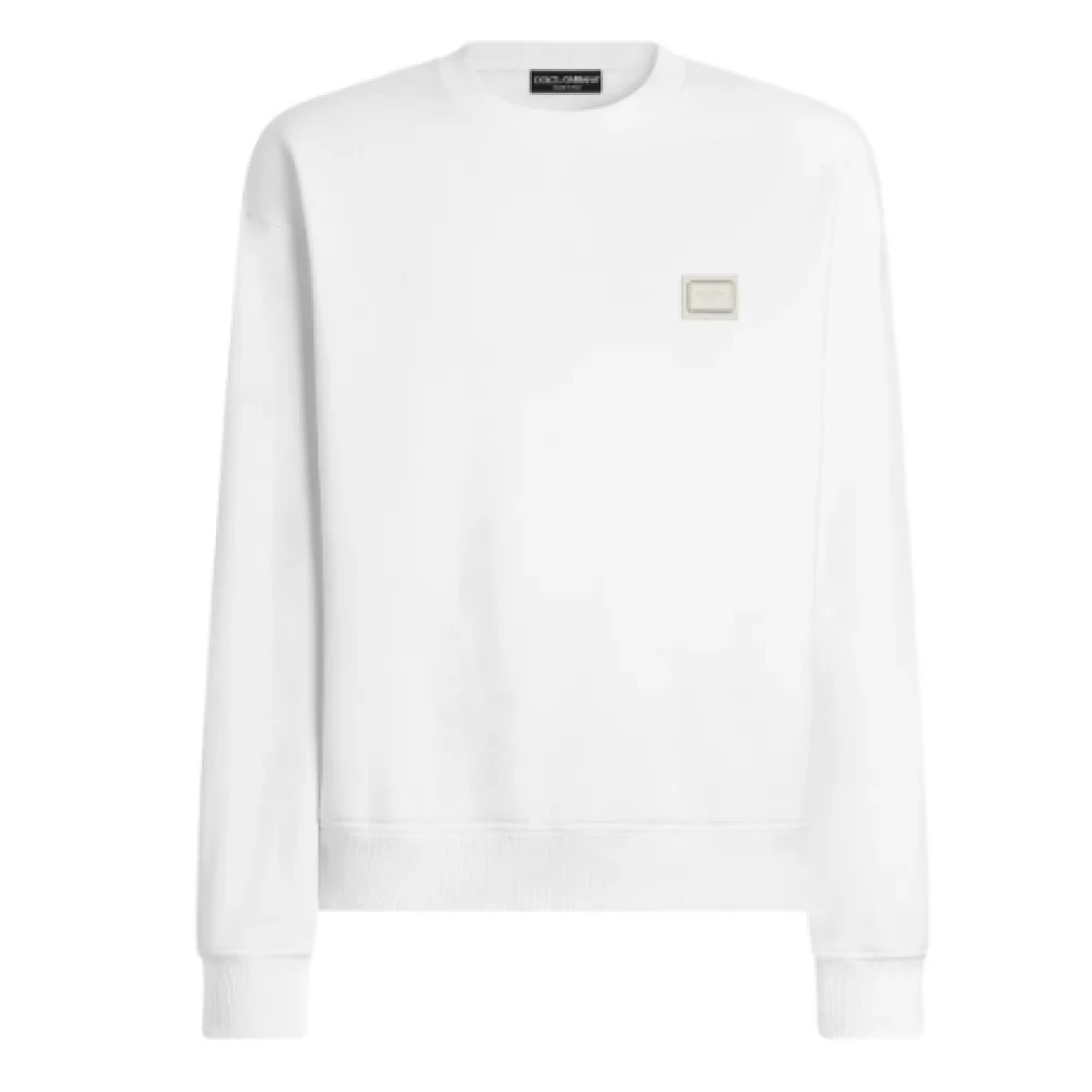 Dolce & Gabbana White Jersey Sweatshirt With Logo Plate - Male - Sweatshirts - Xl - Sweatshirts & Hoodies