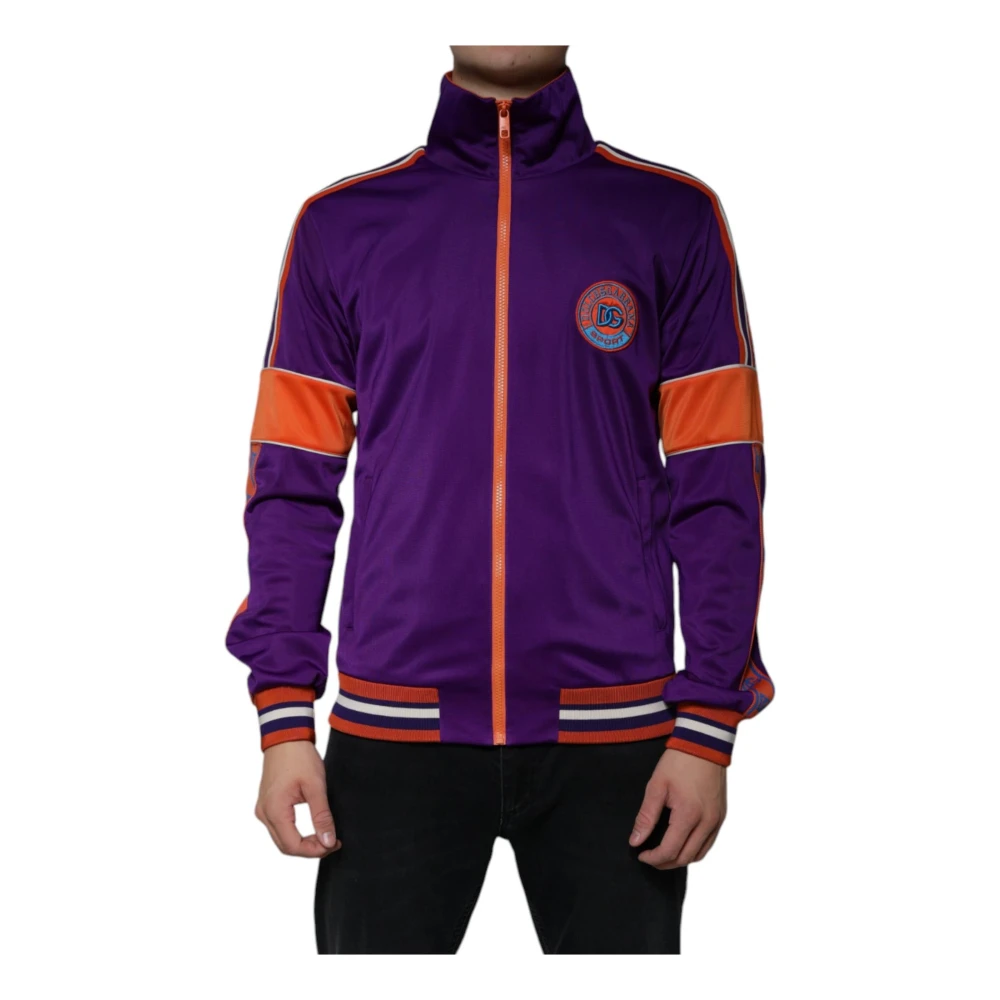 Dolce & Gabbana Men's Purple Full Zip Jumper With Logo Small