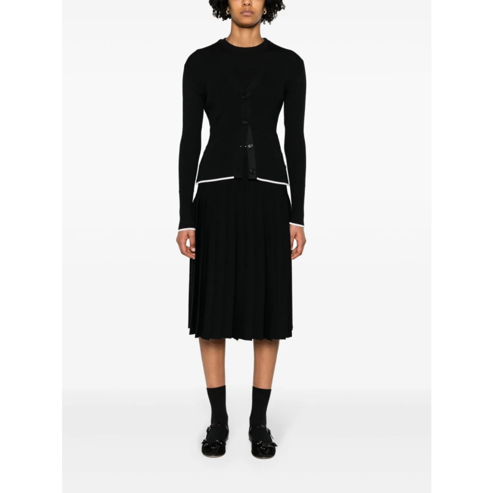 Thom Browne Zwarte Geribbelde Zijde Wol Vest Black Dames