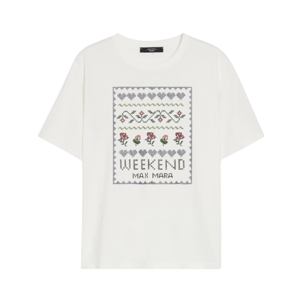 Max Mara Kruissteek Print Wit T-shirt White Dames