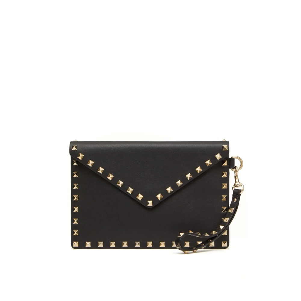 Valentino Garavani Zwarte Leren Studded Pouch Tas Black Dames