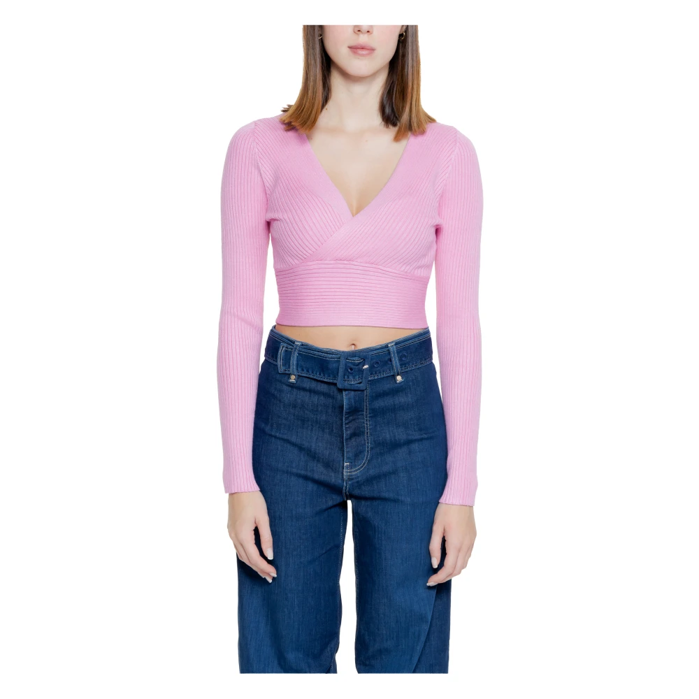 Only Roze V-hals Lange Mouw Top Pink Dames