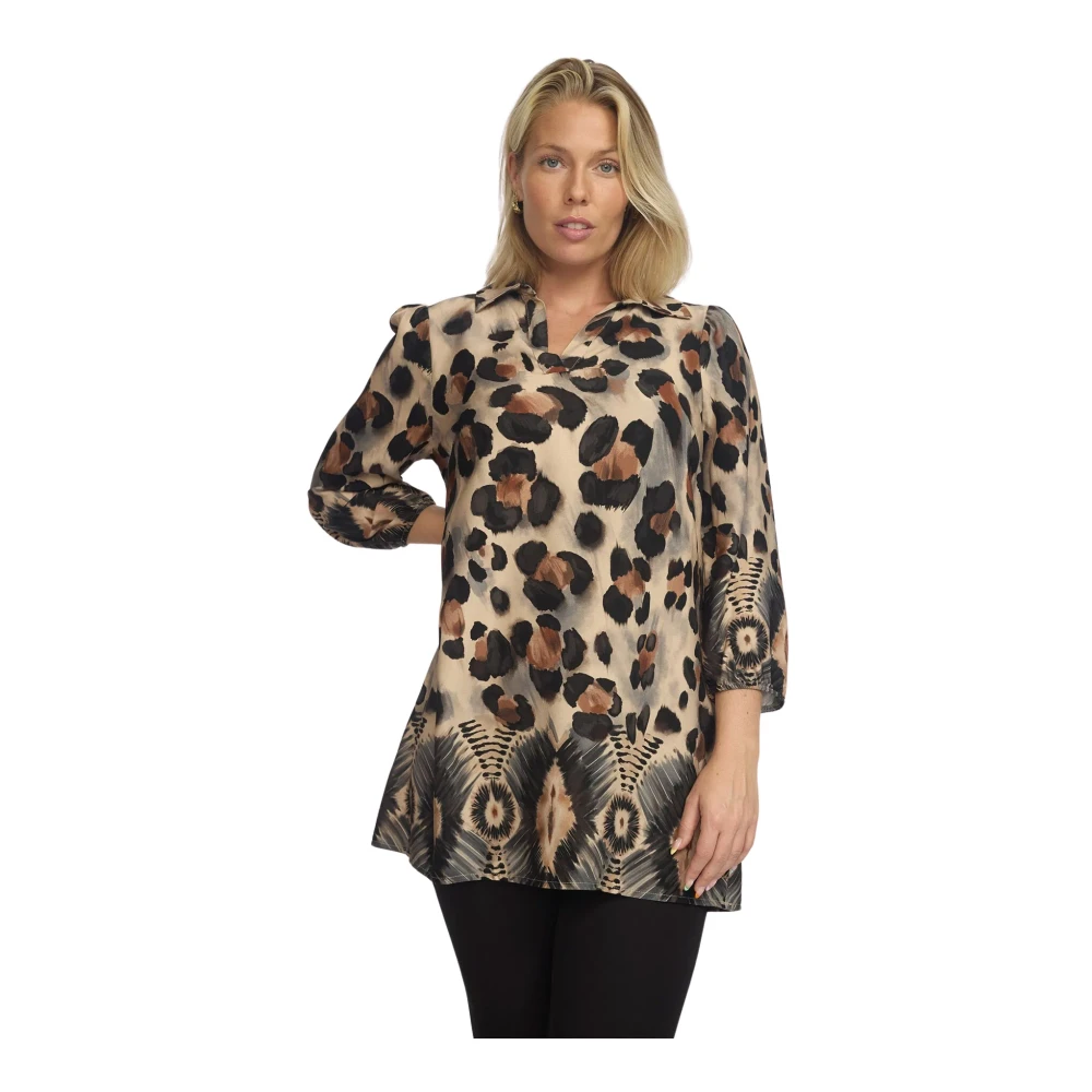 2-Biz Luipaardprint Tuniek Top Brown Dames