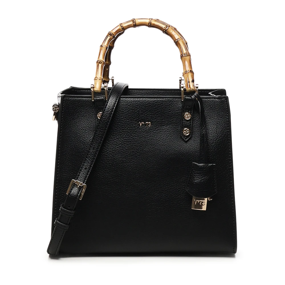 V73 Bamboe Handvat Zwarte Handtas Black Dames