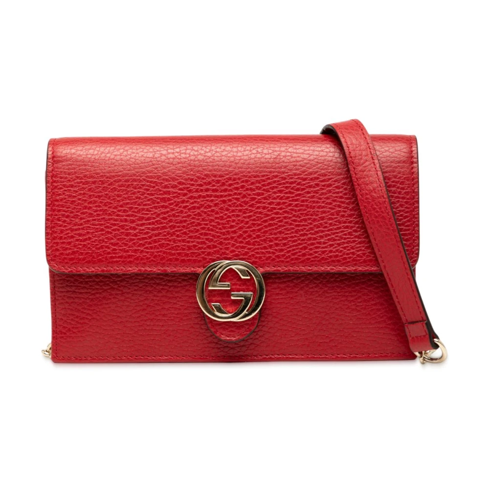 Gucci Vintage Women's Red Pre-Owned Leather Wallet On Chain