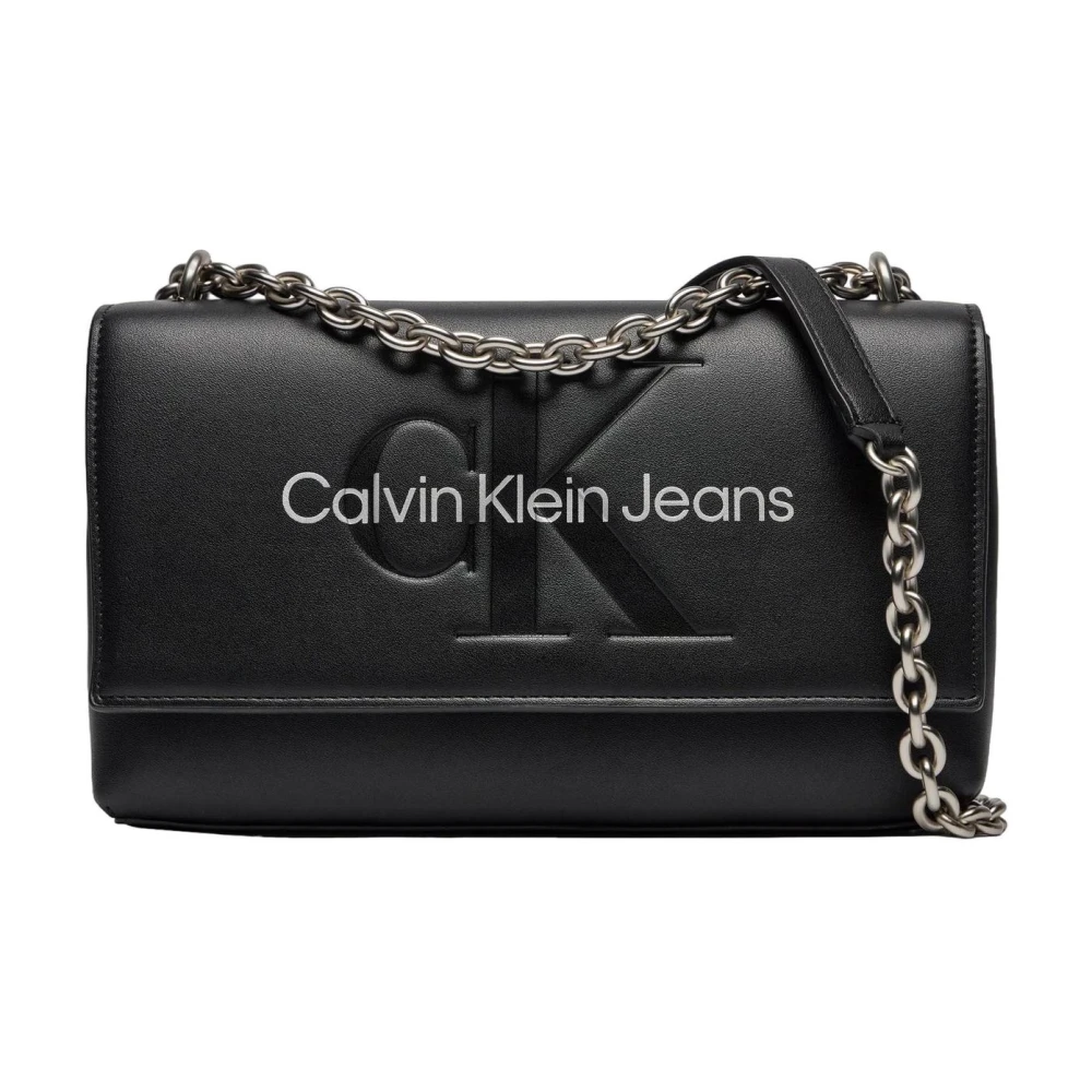 Calvin Klein Jeans Stijlvolle Bedrukte Schoudertas Met Clip Sluiting Black Dames