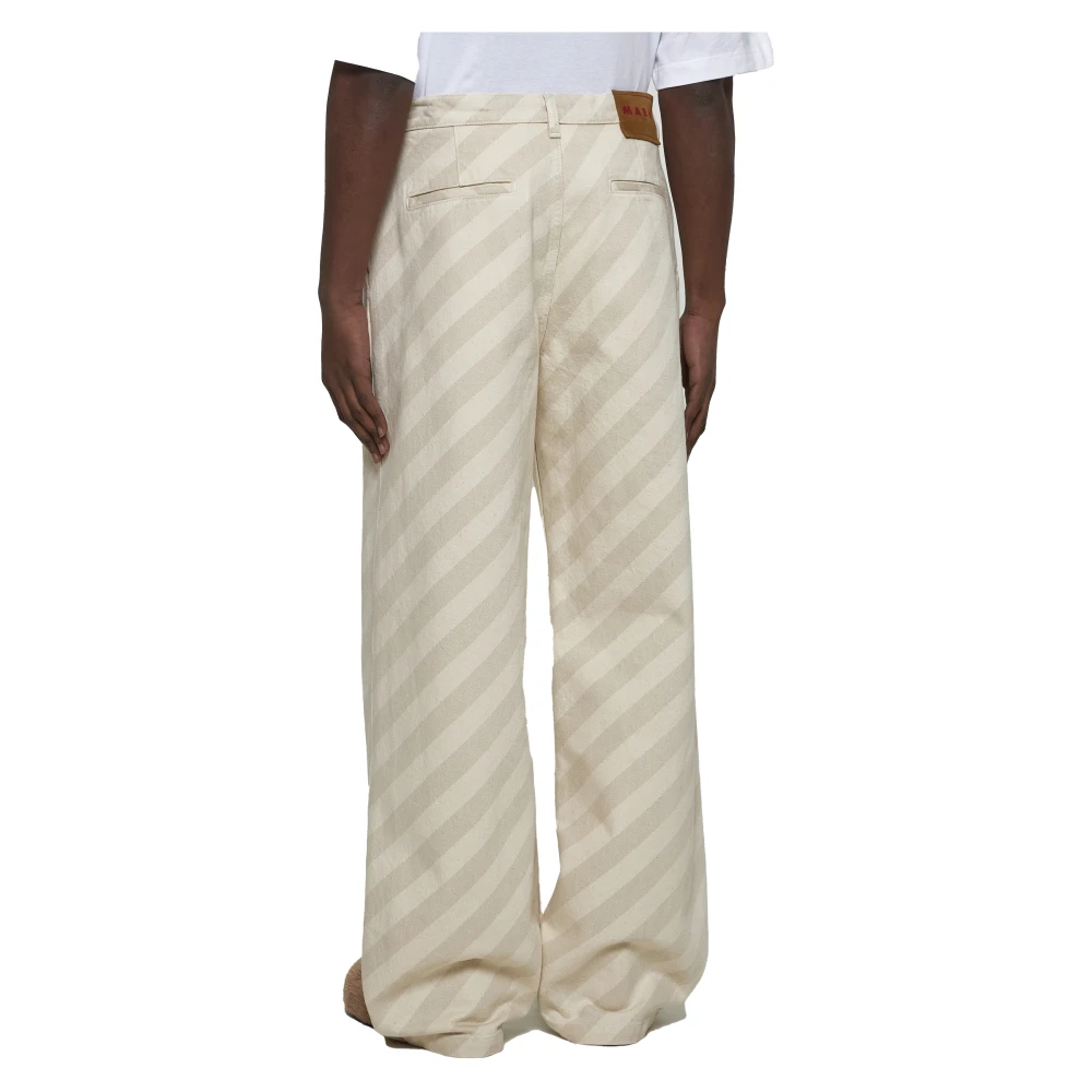Marni Gestreepte Denim Hoge Taille Jeans Beige Heren