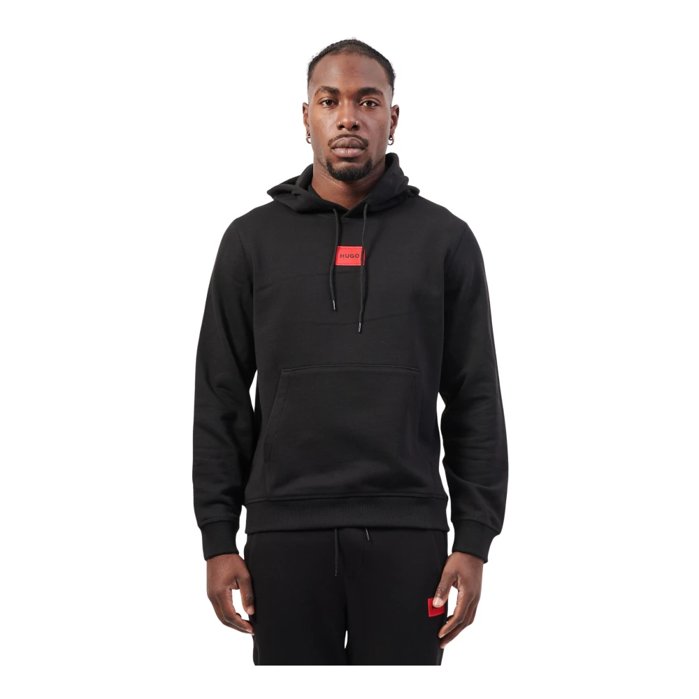 Hugo Boss Zwarte French Terry hoodie met rode logopatch Black Heren