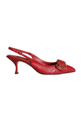 Röda läder slingback kattunge klackar
