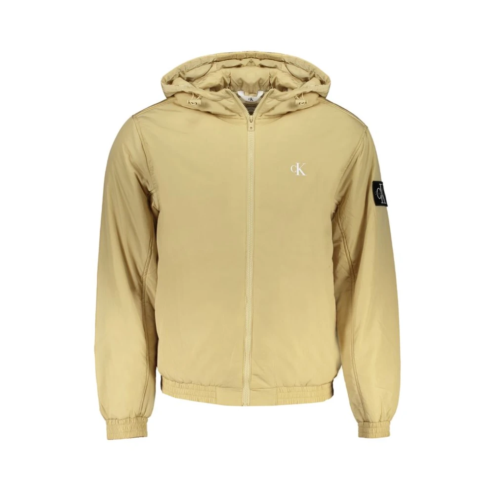 Calvin Klein Men's Beige Polyester Hooded Jacket With Print