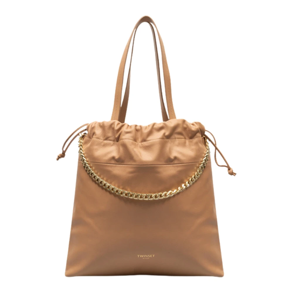 Twinset Leren Shopper Tas met Kettinghengsel Beige Dames