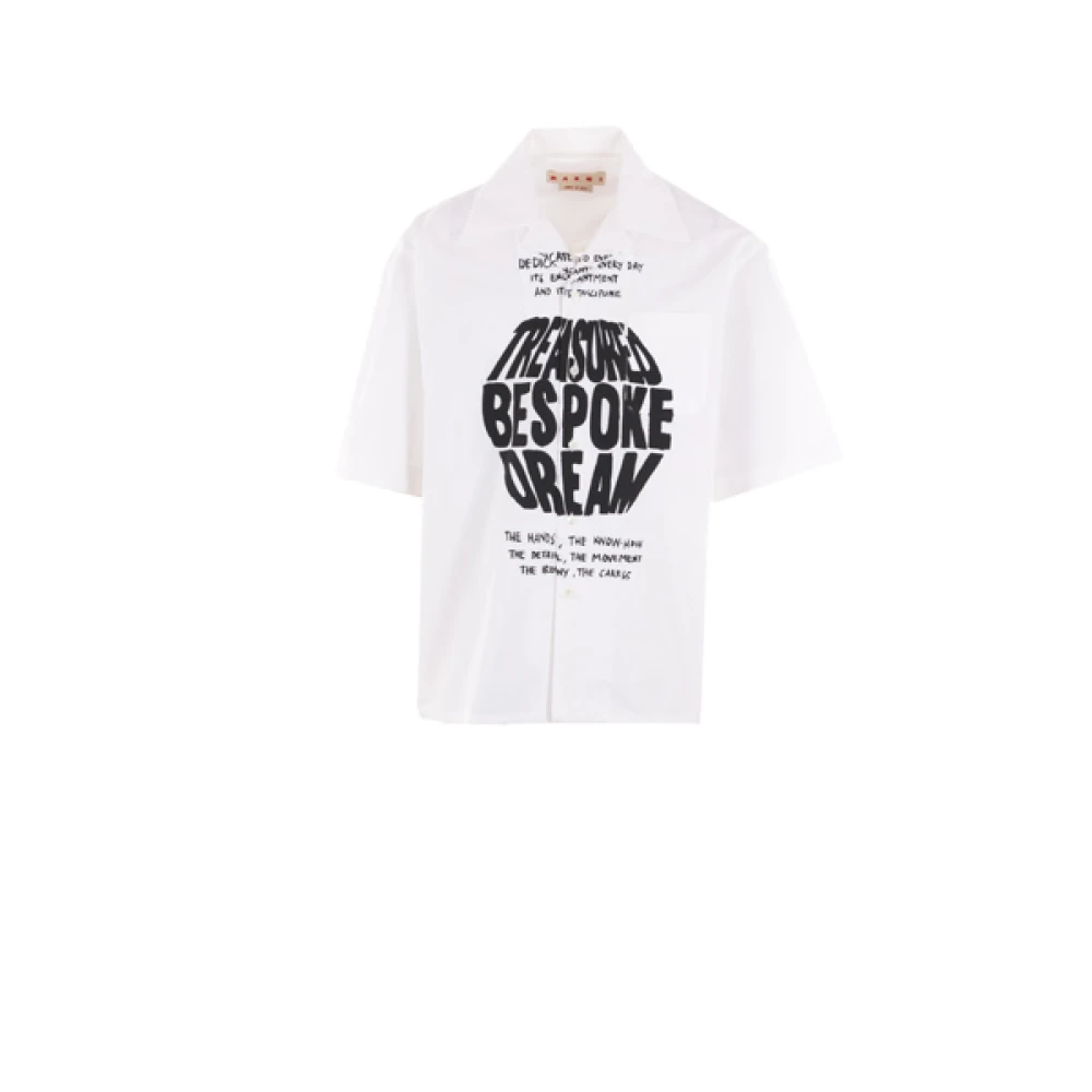 Marni Witte Bowling Shirt met Contrast Lettering Prints White Heren
