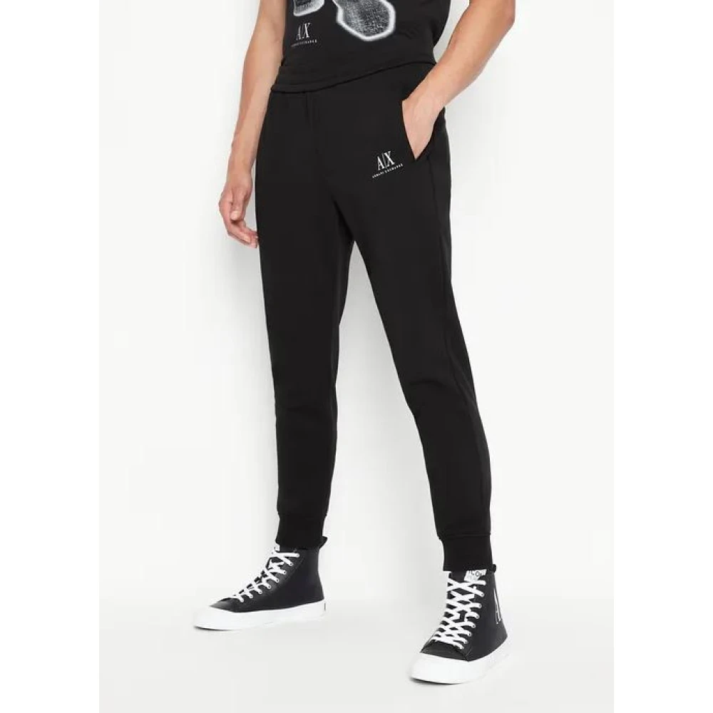 Armani Exchange Zwarte katoenen joggingbroek met logo print Black Heren
