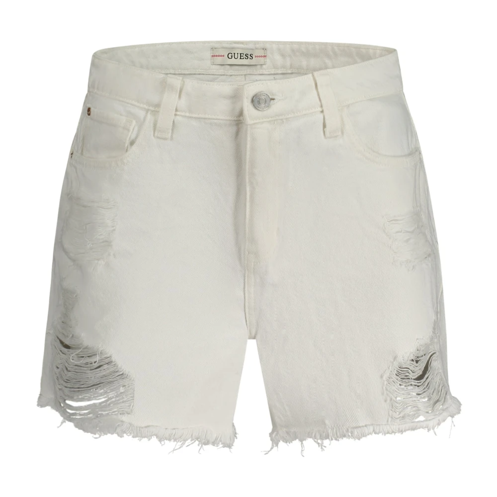 Guess Women's White Denim Shorts, W28, Denim Shorts With Distressed Effect