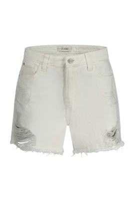 Vita Denim Shorts med Distressed Effekt