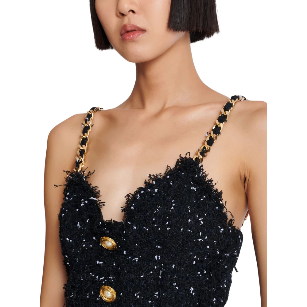 Balmain Gestreepte polka-dot tweedjurk Black Dames